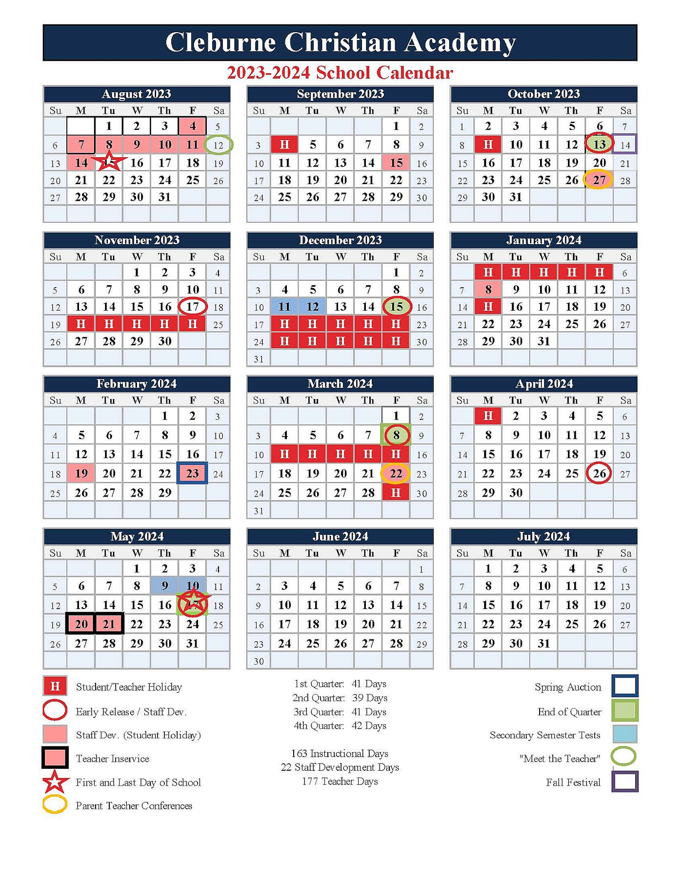 Calendar | Cleburne Christian Academy